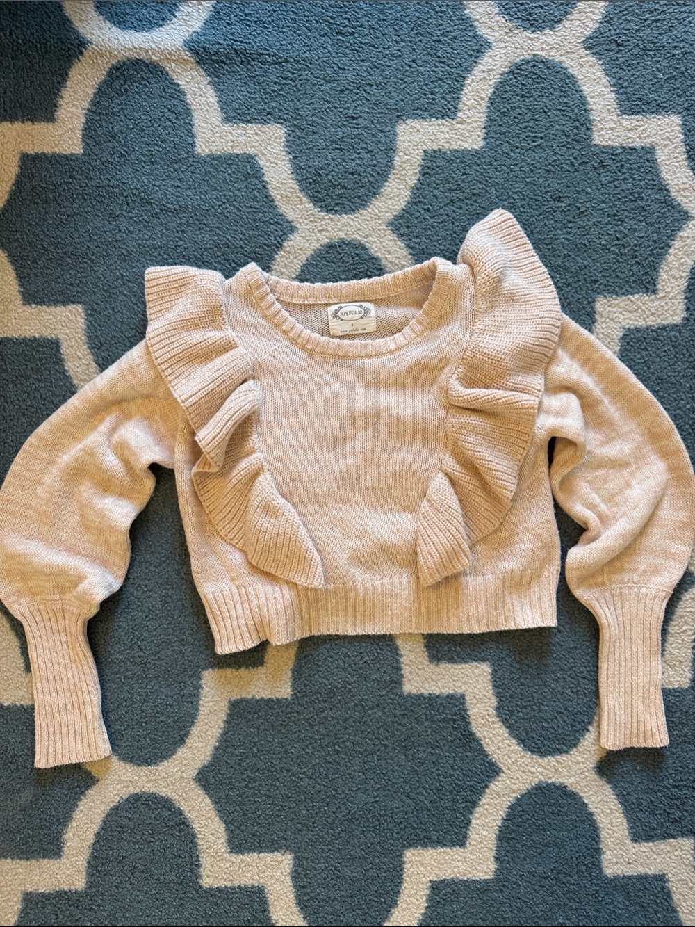 Joyfolie Light Blush Ruffle Knit Sweater
